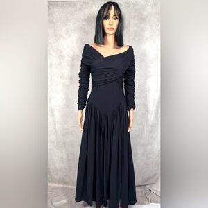 KHAITE Black Ruched Off-Shoulder Maxi Dress